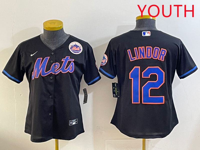 Youth 2025 New York Mets #12 Lindor Black Game Nike MLB Jersey style 9->youth mlb jersey->Youth Jersey